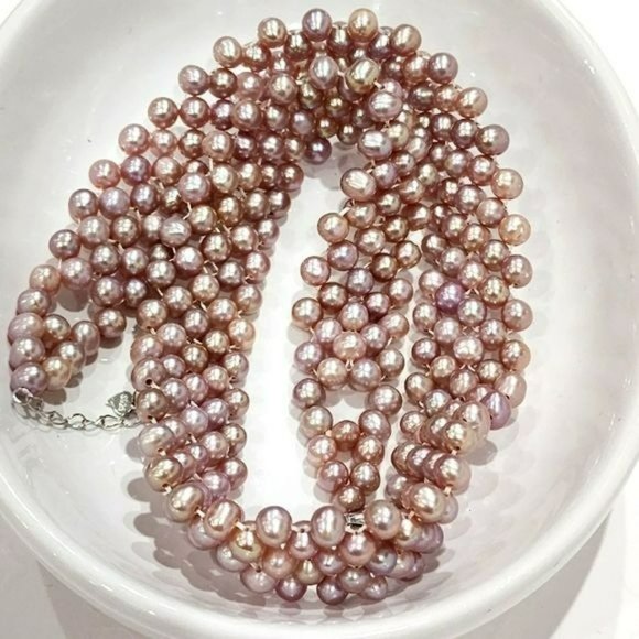 5 Row Strand Lavender Cultured Freshwater Pearl Choker Necklace With 925S Clasp - Picture 8 of 10